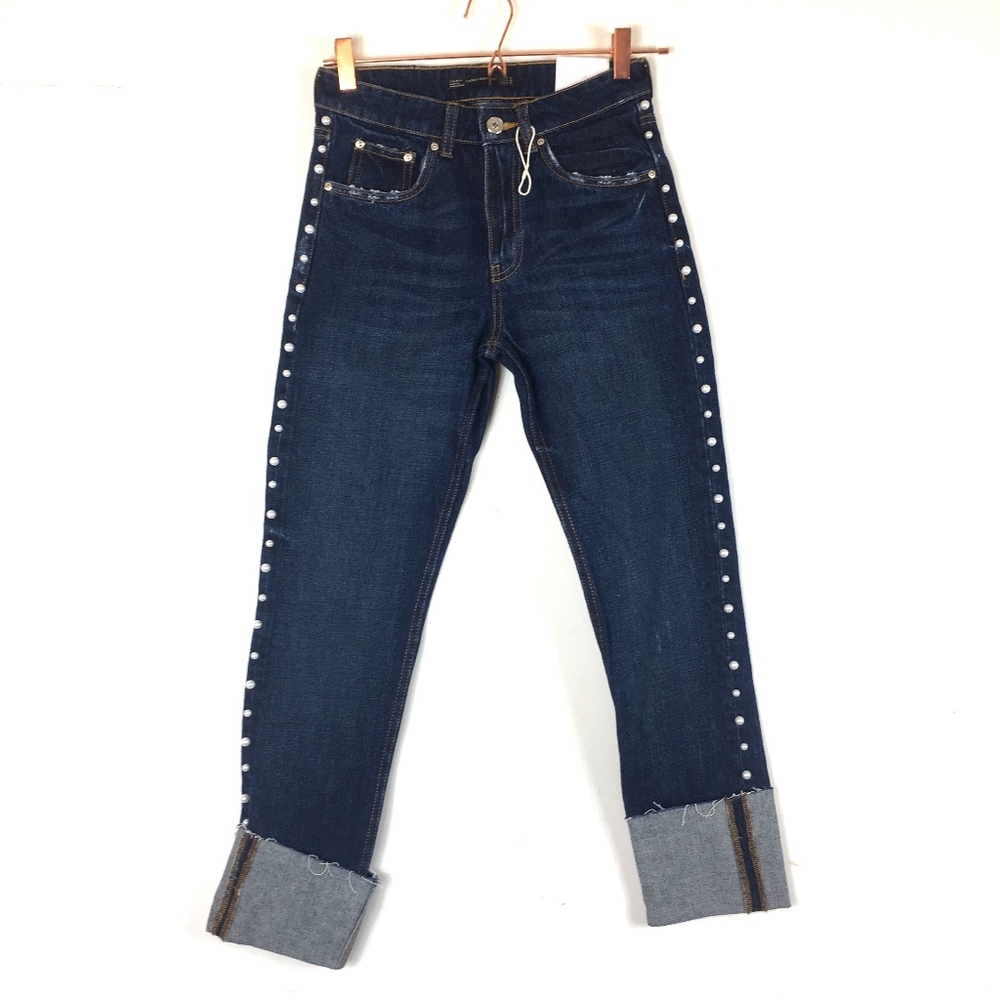 Zara Cigarette Pearl Jeans 00 x/i - Picture 3 of 8